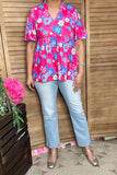 Trendy floral printed baby doll & bell short sleeve women boutique top GJQ16071 DS11