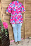 Trendy floral printed baby doll & bell short sleeve women boutique top GJQ16071 DS11