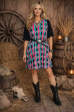 Western serape printed black short sleeve w/side pockets women dresses YMY15527 (BS2)