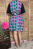 Western serape printed black short sleeve w/side pockets women dresses YMY15527 (BS2)