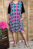 Western serape printed black short sleeve w/side pockets women dresses YMY15527 (BS2)