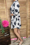 Women dress w/Black floral & stripes with trim & 3/4 sleeves GJQ16068 (BS1)