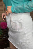Southern Stitch Mom and me white denim rhinestone fringe women's skirt DLH13758