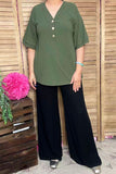 Trendy green ribbed knitted fabric short sleeve women boutique top SP16450 IS2