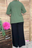 Trendy green ribbed knitted fabric short sleeve women boutique top SP16450 IS2