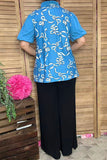 Blue bows printed puff short sleeve women blouse w/v-neckline XCH16669 IS3