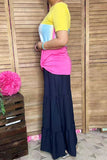 Yellow/pink & multi color block printed short sleeve top w/knot GJQ8707-2 (es7)