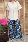 Glitter Cream short sleeve flattering v-neckline women blouse SP16420