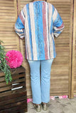 Striped Women's blouse w/drop shoulder 3/4 sleeves XCH15692