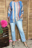 Striped Women's blouse w/drop shoulder 3/4 sleeves XCH15692