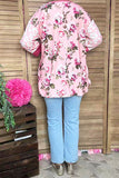 XCH15107 Multi color floral prints 3/4 sleeves women tops w/side split IS2