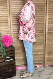 XCH15107 Multi color floral prints 3/4 sleeves women tops w/side split IS2