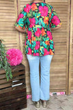 Trendy floral short sleeve women boutique blouse Southern Stitch GJQ16397 IS2