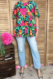 Trendy floral short sleeve women boutique blouse Southern Stitch GJQ16397 IS2
