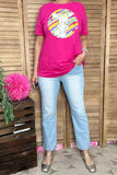 DLH10495 Fuchsia Cute bunny easter printed short sleeve women t-shirt IFloor