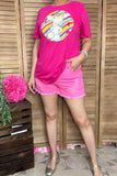 DLH10495 Fuchsia Cute bunny easter printed short sleeve women t-shirt IFloor