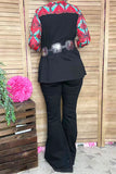 Aztec multi color printed 3/4 sleeve black block solid color women tops XCH15543 IS3