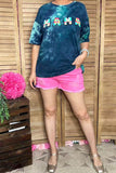 Wholesale women's clothing Western MAMA embroidery tie dye blue top DLH13613 (IS3)