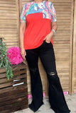Orange/multi color tie dye short sleeve top w/front pocket GJQ9208 (ES8)