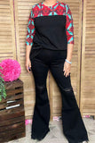 Aztec multi color printed 3/4 sleeve black block solid color women tops XCH15543 IS3