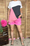 Women's shorts wholesale fuchsia ripped denim fabric & pockets J152