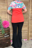 Orange/multi color tie dye short sleeve top w/front pocket GJQ9208 (ES8)