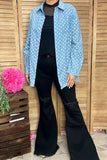 4th of july washed denim stars button up women's blouse DLH14691 (DS1)