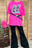 Glitter boots printed pink short sleeve women top DLH14240 IS2