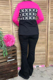White graphic with block pink/black long sleeve women tops GJQ15226 (CS3)