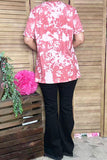 XCH14180 MAMA & Floral printed coral short sleeve women top (IS2)