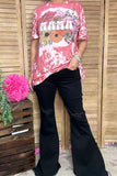 XCH14180 MAMA & Floral printed coral short sleeve women top (IS2)