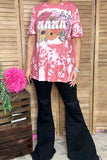XCH14180 MAMA & Floral printed coral short sleeve women top (IS2)