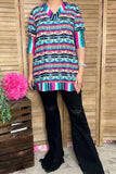 Multi color Aztec & serape printed half sleeves tunic women top GJQ12242 CS9