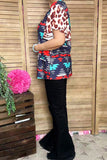 Western Aztec print & Leopard bell short sleeves women top GJQ14404 IS2