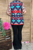 Western Aztec print & Leopard bell short sleeves women top GJQ14404 IS2