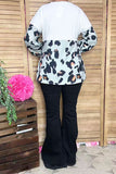 Leopard & white color block long sleeve women blouse GJQ14288 IS21