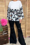 Leopard & white color block long sleeve women blouse GJQ14288 IS21