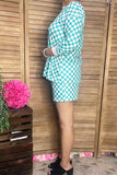 Southern Stitch Mint checkered long sleeve top & shorts 2pc women's set XCH17049