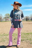 Plus size T-shirt wholesale "WILD WEST RODEO"Western gray women tops XCH14272 (CS8)