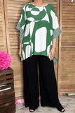 Southern Stitch Green & White print poncho loose women top GJQ16694