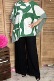 Southern Stitch Green & White print poncho loose women top GJQ16694
