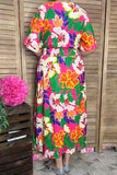 Chic floral printed short sleeve maxi women boutioque dress Southern Stitch PA2406 (CS7F)