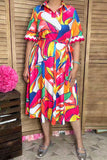 Trendy floral patterns red/white trim short sleeve boutique women's dress GJQ16190 AF