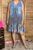 GJQ14048 Tie dye black dot black/white striped baby doll sleeveless women dress