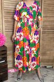 Chic floral printed short sleeve maxi women boutioque dress Southern Stitch PA2406 (CS7F)