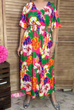 Chic floral printed short sleeve maxi women boutioque dress Southern Stitch PA2406 (CS7F)