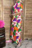 Chic floral printed short sleeve maxi women boutioque dress Southern Stitch PA2406 (CS7F)