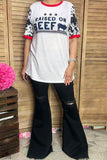 XCH14431 RAISED ON BEEF printed short sleeve women top IS8
