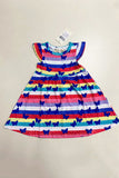 Colorful Striped Butterfly Print Flutter Sleeve A-Line Girls Dress XCH03006