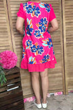YMY14747 Floral printed ruffle short sleeve w/side pockets women dress BS4